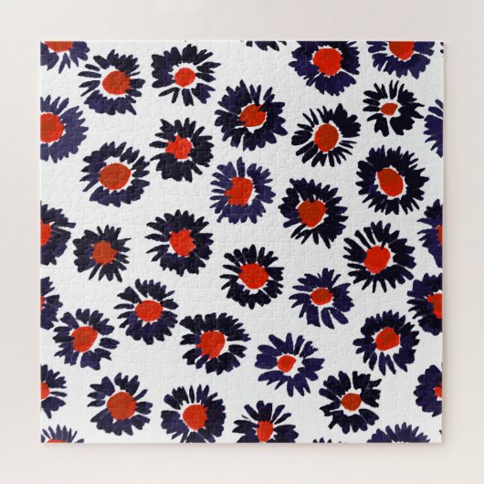 Handgeschilderde bloemen, rood en blauw patroon. legpuzzel (Horizontaal)