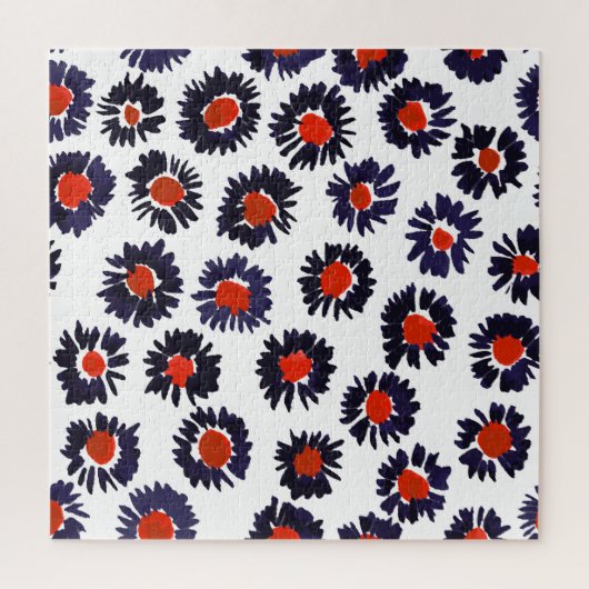 Handgeschilderde bloemen, rood en blauw patroon. legpuzzel (Verticaal)
