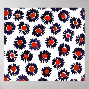 Handgeschilderde bloemen, rood en blauw patroon. poster