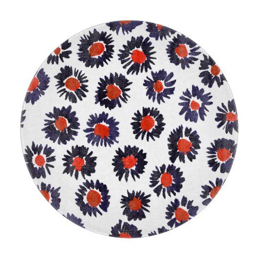 Handgeschilderde bloemen, rood en blauw patroon. snijplank (Voorkant)