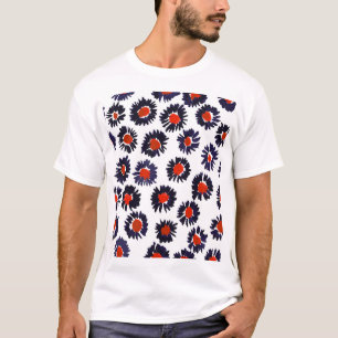 Handgeschilderde bloemen, rood en blauw patroon. t-shirt