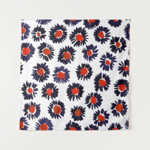 Handgeschilderde bloemen, rood en blauw patroon. wandkleed