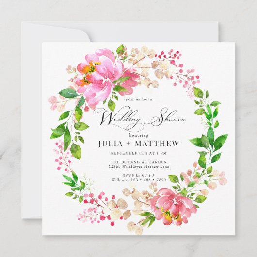 Handgeschilderde bloemen | Roze krans bruiloft fee Kaart (Voorkant)