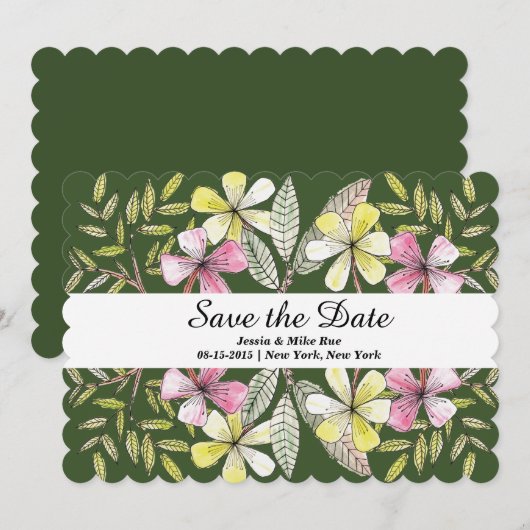 handgeschilderde bloemen save the date (Voorkant / Achterkant)