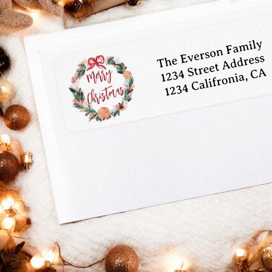 Handgeschilderde Bloemen Waterverf Krans Kerst Etiket