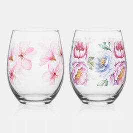 Handgeschilderde bloemenprint wijnglas zonder voet