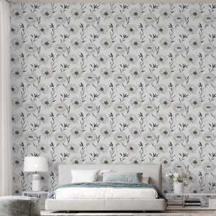 Handgeschilderde bloemenschil en -stok behang