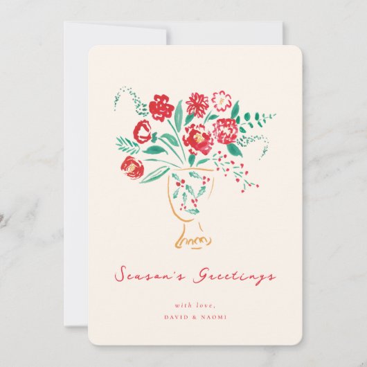 Handgeschilderde bloemenvaas vakantie begroeting K Feestdagenkaart (Voorkant)