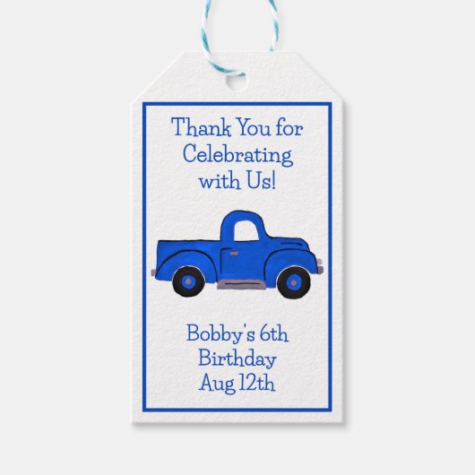 Handgeschilderde Blue Truck Cadeaulabel (Voorkant)