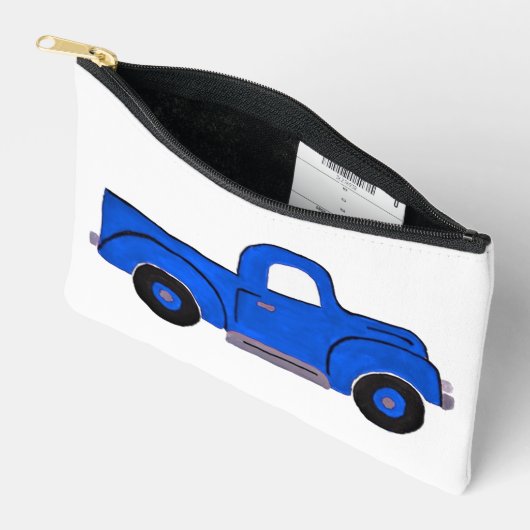 Handgeschilderde Blue Truck Multi Purpose Zip Pouc Etui (Open)