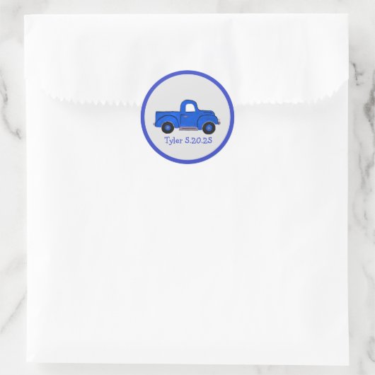 Handgeschilderde Blue  Truck Ronde Sticker (Tas)