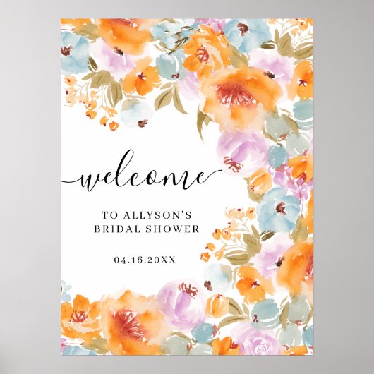 Handgeschilderde Boho Floral Waterverf Vrijgezelle Poster (Voorkant)