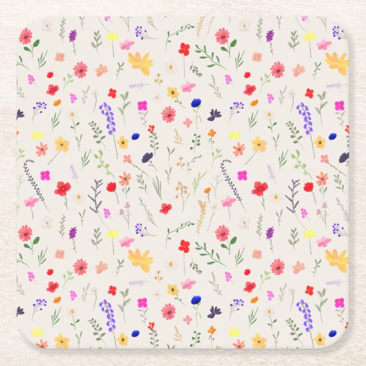 Handgeschilderde Boho Wildflower Meadow Waterverf Kartonnen Onderzetters (Voorkant)