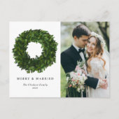 Handgeschilderde Boxwood Krans Vrolijk en Getrouwd Feestdagenkaart (Voorkant)