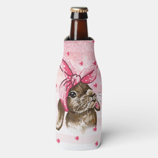 Handgeschilderde Bunny glitter Schattige Flesjeskoeler (Fles Voorkant)