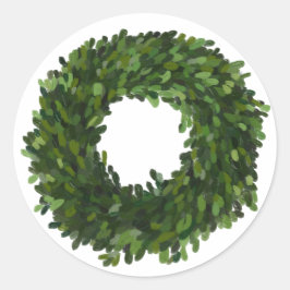 Handgeschilderde Buxus Krans Kerstmis Ronde Sticker