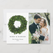 Handgeschilderde Buxuskrans Gelukkig en Getrouwd F Feestdagenkaart (Voorkant)