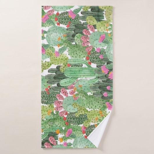 Handgeschilderde cactus: woestijngroen badhanddoek (Badhanddoek)