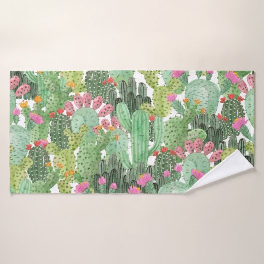 Handgeschilderde cactus: woestijngroen badhanddoek (Badhanddoek)