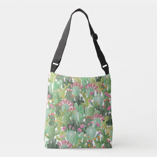 Handgeschilderde cactus: woestijngroen crossbody tas (Voorkant)