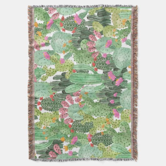 Handgeschilderde cactus: woestijngroen deken (Voorkant Verticaal)