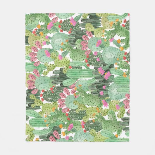 Handgeschilderde cactus: woestijngroen fleece deken (Voorkant)