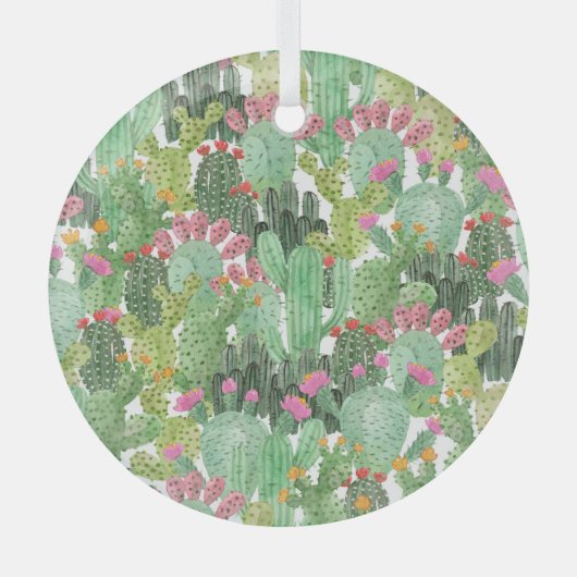 Handgeschilderde cactus: woestijngroen glas ornament (Voorkant)