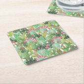 Handgeschilderde cactus: woestijngroen kartonnen onderzetters (Schuin)