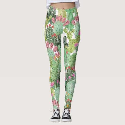 Handgeschilderde cactus: woestijngroen leggings (Voorkant)