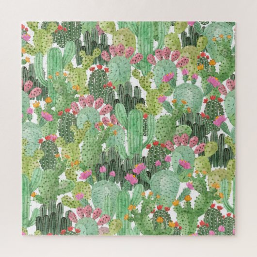 Handgeschilderde cactus: woestijngroen legpuzzel (Verticaal)
