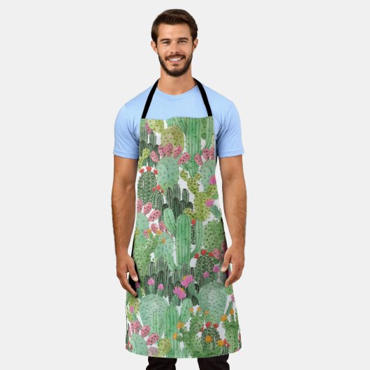 Handgeschilderde cactus: woestijngroen schort (Gedragen)