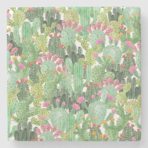 Handgeschilderde cactus: woestijngroen stenen onderzetter
