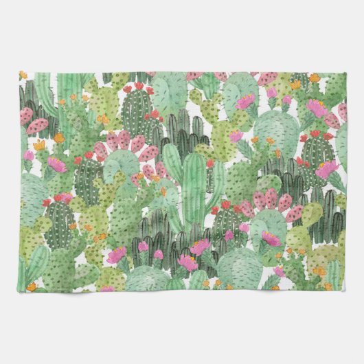 Handgeschilderde cactus: woestijngroen theedoek (Horizontaal)