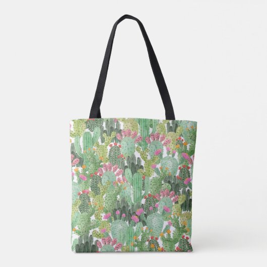 Handgeschilderde cactus: woestijngroen tote bag (Achterkant)