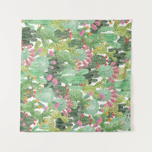 Handgeschilderde cactus: woestijngroen wandkleed (Voorkant (horizontaal))