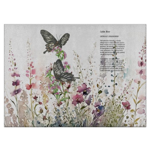 handgeschilderde Ceylon Rozen vlinder Snijplank (Voorkant)