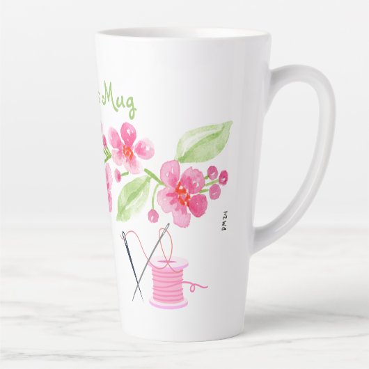 Handgeschilderde Cherry Blossom Needlepoint Latte Mok (Rechts)