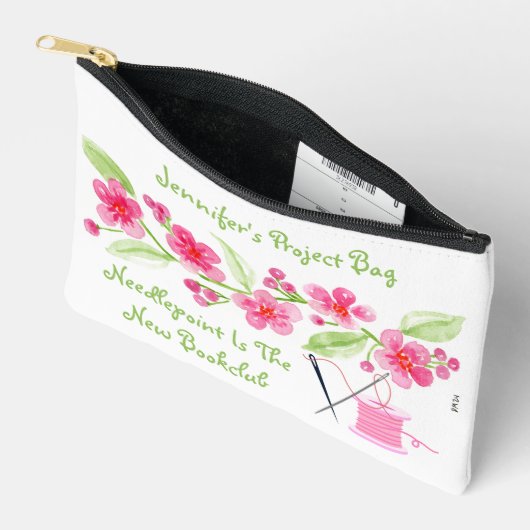 Handgeschilderde Cherry Blossom Needlepoint Zipper Etui (Open)