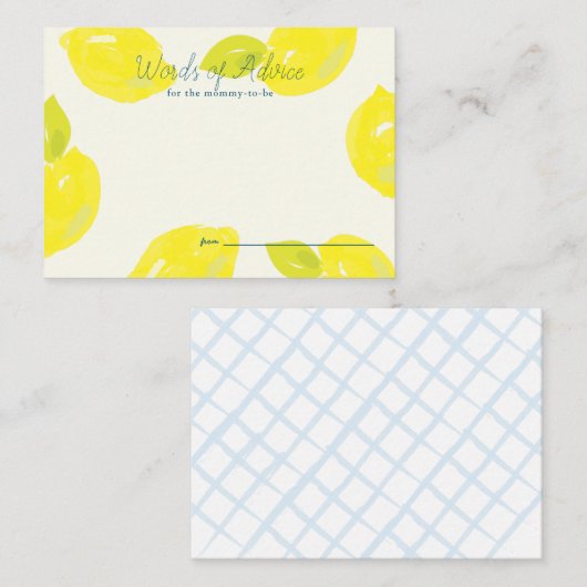 Handgeschilderde citroen blauw Check Baby shower a Informatiekaartje (Voorkant / Achterkant)