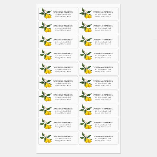 Handgeschilderde citroenen met bloem bruiloft labels (Vel)