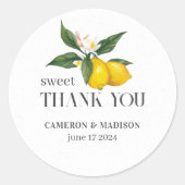 Handgeschilderde citroenen met bloem bruiloft ronde sticker (Voorkant)