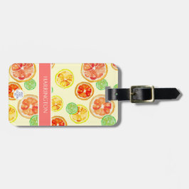 Handgeschilderde citrus Sinaasappel Limoen plakjes Bagagelabel