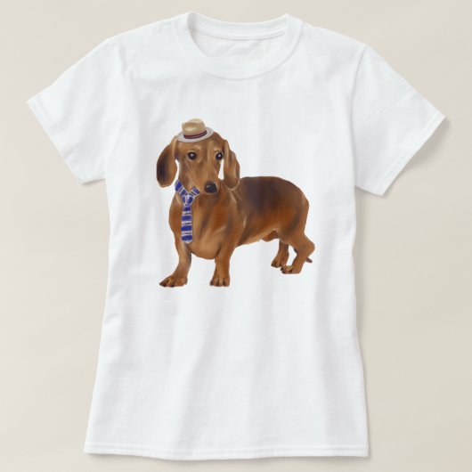 Handgeschilderde Debonair Teckel Hond T-shirt (Design voorkant)