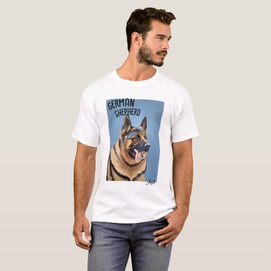 Handgeschilderde Duitse herder print basic T-shirt (Voorkant volledig)