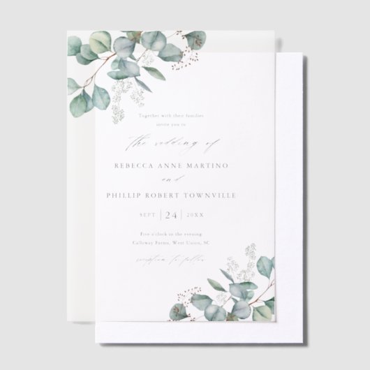 Handgeschilderde eucalyptusbruiloft vellum uitnodigingen (Offset)