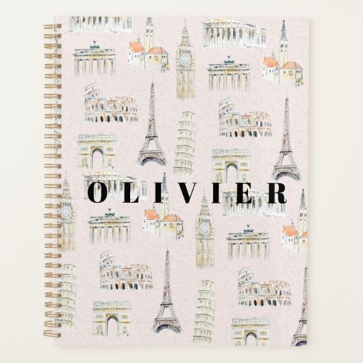 Handgeschilderde Europa bezienswaardigheden Planner (Voorkant)