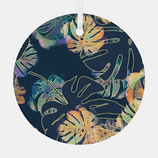 Handgeschilderde exotische bladeren: naadloos patr glas ornament (Achterkant)