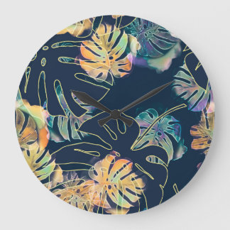 Handgeschilderde exotische bladeren: naadloos patr grote klok