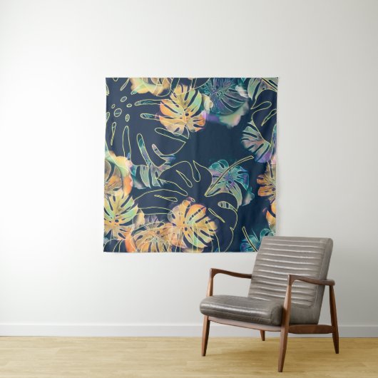 Handgeschilderde exotische bladeren: naadloos patr wandkleed (In situ)