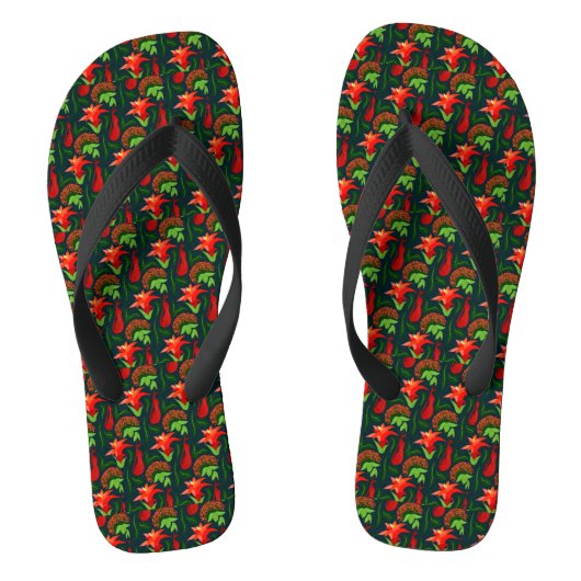 Handgeschilderde exotische rode bloemen patroon-15 teenslippers (Voetbed)